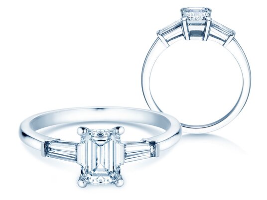 Bague de fiançailles Emerald Tapered Baguette en 14K or blanc avec diamants 0,41ct G/VS