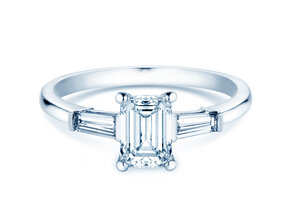 Bague de fiançailles Emerald Tapered Baguette en 14K or blanc avec diamants 0,41ct G/VS