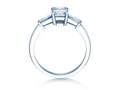 Bague de fiançailles Emerald Tapered Baguette en 14K or blanc avec diamants 0,41ct G/VS
