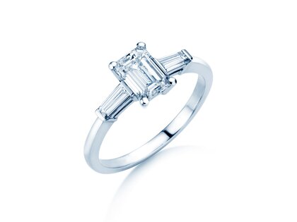 Bague de fiançailles Emerald Tapered Baguette en 14K or blanc avec diamants 0,41ct G/VS