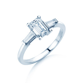 Bague de fiançailles Emerald Tapered Baguette en 14K or blanc avec diamants 0,41ct G/VS