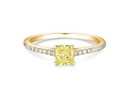 Bague de fiançailles Fancy Yellow Cushion Pavé en 14K or jaune avec diamants 0,77ct G/SI