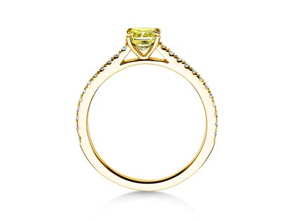Bague de fiançailles Fancy Yellow Cushion Pavé en 14K or jaune avec diamants 0,77ct G/SI
