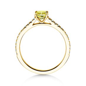Bague de fiançailles Fancy Yellow Cushion Pavé en 14K or jaune avec diamants 0,77ct G/SI