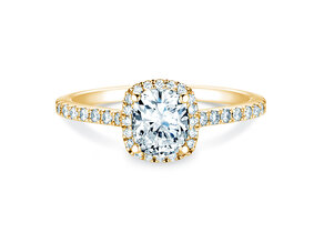 Bague de fiançailles Halo Cushion Pavé en 9K or jaune avec diamants 1,30ct G/SI