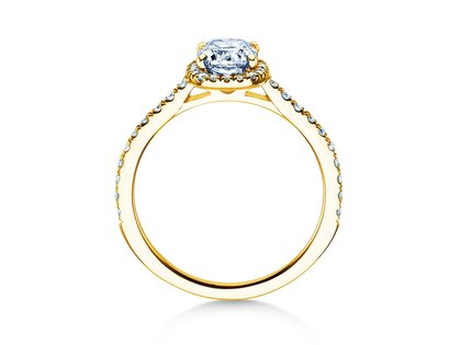 Bague de fiançailles Halo Cushion Pavé en 9K or jaune avec diamants 1,30ct G/SI