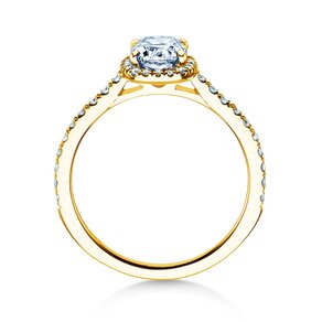 Bague de fiançailles Halo Cushion Pavé en 9K or jaune avec diamants 1,30ct G/SI