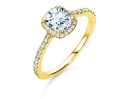 Bague de fiançailles Halo Cushion Pavé en 9K or jaune avec diamants 1,30ct G/SI