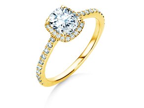 Bague de fiançailles Halo Cushion Pavé en 9K or jaune avec diamants 1,30ct G/SI