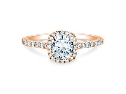 Bague de fiançailles Halo Cushion Pavé en 9K or rose avec diamants 0,80ct G/SI