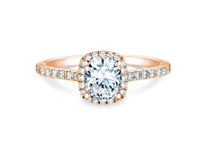 Bague de fiançailles Halo Cushion Pavé en 9K or rose avec diamants 0,80ct G/SI
