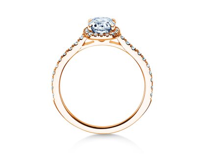 Bague de fiançailles Halo Cushion Pavé en 9K or rose avec diamants 0,80ct G/SI