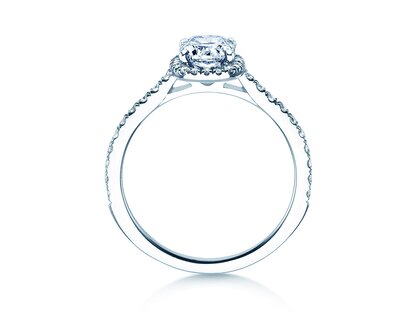 Bague de fiançailles Halo Cushion Pavé en 9K or blanc avec diamants 0,50ct G/SI