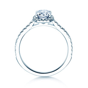 Bague de fiançailles Halo Cushion Pavé en 9K or blanc avec diamants 0,70ct G/SI