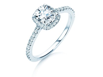 Bague de fiançailles Halo Cushion Pavé en 9K or blanc avec diamants 0,70ct G/SI