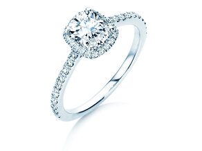 Bague de fiançailles Halo Cushion Pavé en 9K or blanc avec diamants 0,70ct G/SI