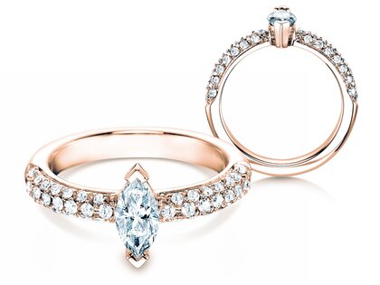 Bague de fiançailles Louis en 18K or rose avec diamants 1,12ct G/SI