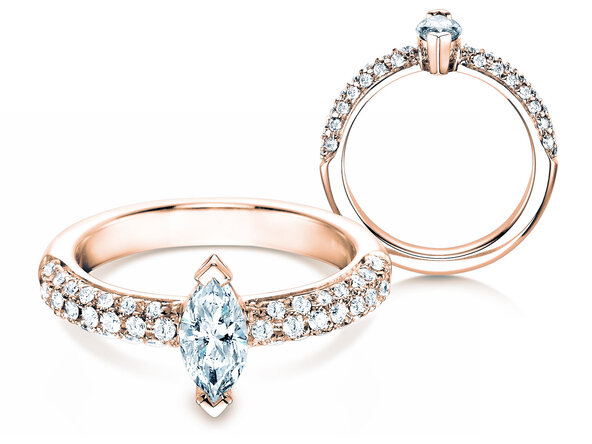 Bague de fiançailles Louis en 18K or rose avec diamants 1,12ct G/SI