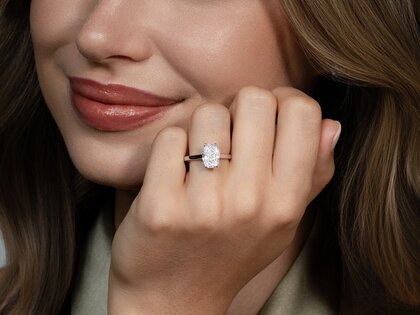 Bague de fiançailles Oval Cut en 14K or blanc avec diamant 2,00ct G/SI