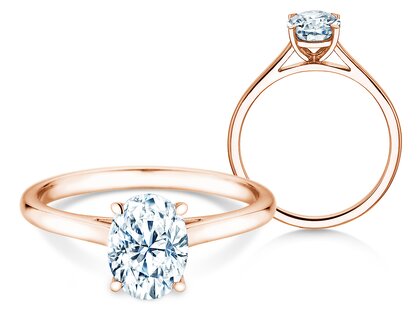 Bague de fiançailles Oval Cut en 18K or rose avec diamant 1,00ct G/SI