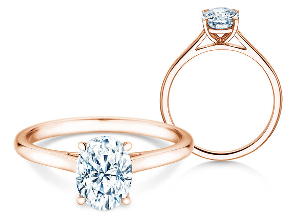 Bague de fiançailles Oval Cut en 18K or rose avec diamant 1,00ct G/SI
