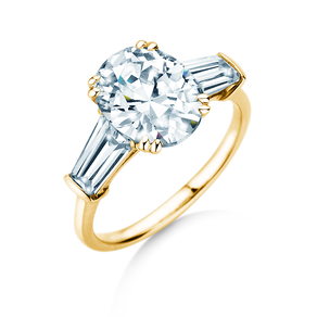 Bague de fiançailles Oval Tapered Baguette en 9K or jaune avec diamants 0,41ct G/SI