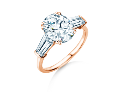 Bague de fiançailles Oval Tapered Baguette en 9K or rose avec diamants 0,70ct G/SI