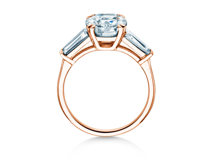 Bague de fiançailles Oval Tapered Baguette en 9K or rose avec diamants 0,70ct G/SI