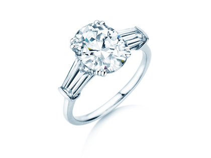 Bague de fiançailles Oval Tapered Baguette en 14K or blanc avec diamants 0,41ct G/SI