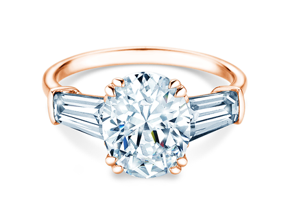 Bague de fiançailles Oval Tapered Baguette en 9K or rose avec diamants 0,70ct G/SI