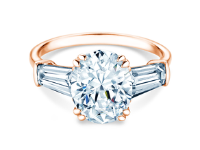Bague de fiançailles Oval Tapered Baguette en 9K or rose avec diamants 0,70ct G/SI