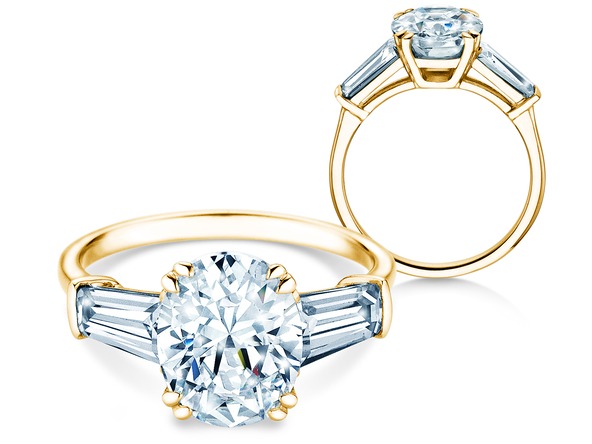 Bague de fiançailles Oval Tapered Baguette en 9K or jaune avec diamants 0,41ct G/SI