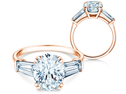 Bague de fiançailles Oval Tapered Baguette en 14K or rose avec diamants 1,50ct G/SI