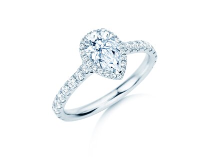 Bague de fiançailles Pear Halo Pavé en 9K or blanc avec diamants 0,58ct G/SI