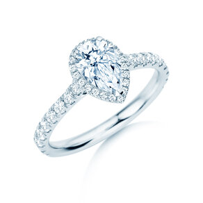 Bague de fiançailles Pear Halo Pavé en 9K or blanc avec diamants 0,58ct G/SI
