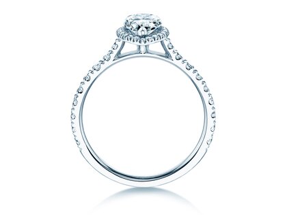 Bague de fiançailles Pear Halo Pavé en 9K or blanc avec diamants 0,58ct G/SI