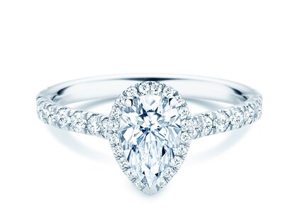 Bague de fiançailles Pear Halo Pavé en 9K or blanc avec diamants 0,58ct G/SI