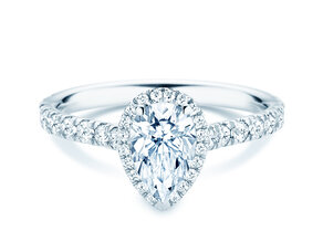 Bague de fiançailles Pear Halo Pavé en 9K or blanc avec diamants 0,58ct G/SI