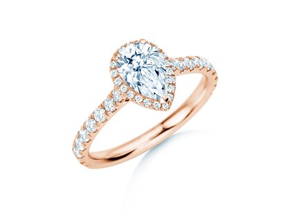 Bague de fiançailles Pear Halo Pavé en 9K or rose avec diamants 1,46ct G/SI