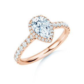 Bague de fiançailles Pear Halo Pavé en 9K or rose avec diamants 1,46ct G/SI