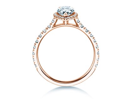 Bague de fiançailles Pear Halo Pavé en 9K or rose avec diamants 1,46ct G/SI