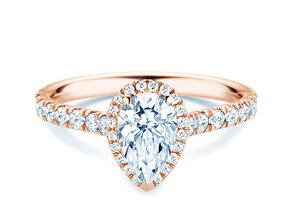 Bague de fiançailles Pear Halo Pavé en 9K or rose avec diamants 1,46ct G/SI