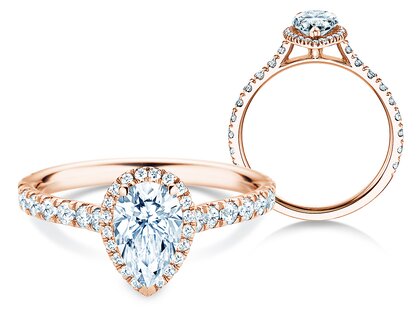Bague de fiançailles Pear Halo Pavé en 9K or rose avec diamants 1,46ct G/SI