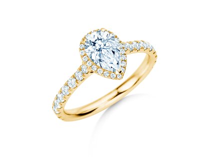 Bague de fiançailles Pear Halo Pavé en 9K or jaune avec diamants 0,58ct G/SI