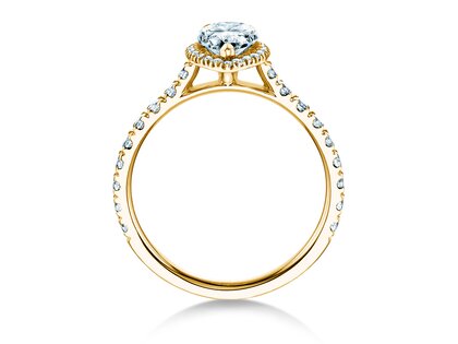 Bague de fiançailles Pear Halo Pavé en 9K or jaune avec diamants 0,58ct G/SI