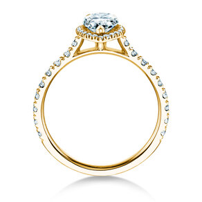 Bague de fiançailles Pear Halo Pavé en 9K or jaune avec diamants 0,58ct G/SI