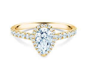 Bague de fiançailles Pear Halo Pavé en 9K or jaune avec diamants 0,58ct G/SI