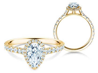Bague de fiançailles Pear Halo Pavé en 9K or jaune avec diamants 1,46ct G/SI