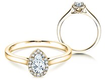 Bague de fiançailles Pear Shape en 18K or jaune avec diamants 0,40ct G/SI