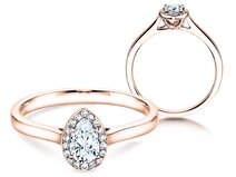 Bague de fiançailles Pear Shape en 9K or rose avec diamants 0,65ct G/SI